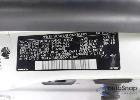 2015 Volvo Xc60 T6 from USA, damaged, VIN YV4902RK5F2631053